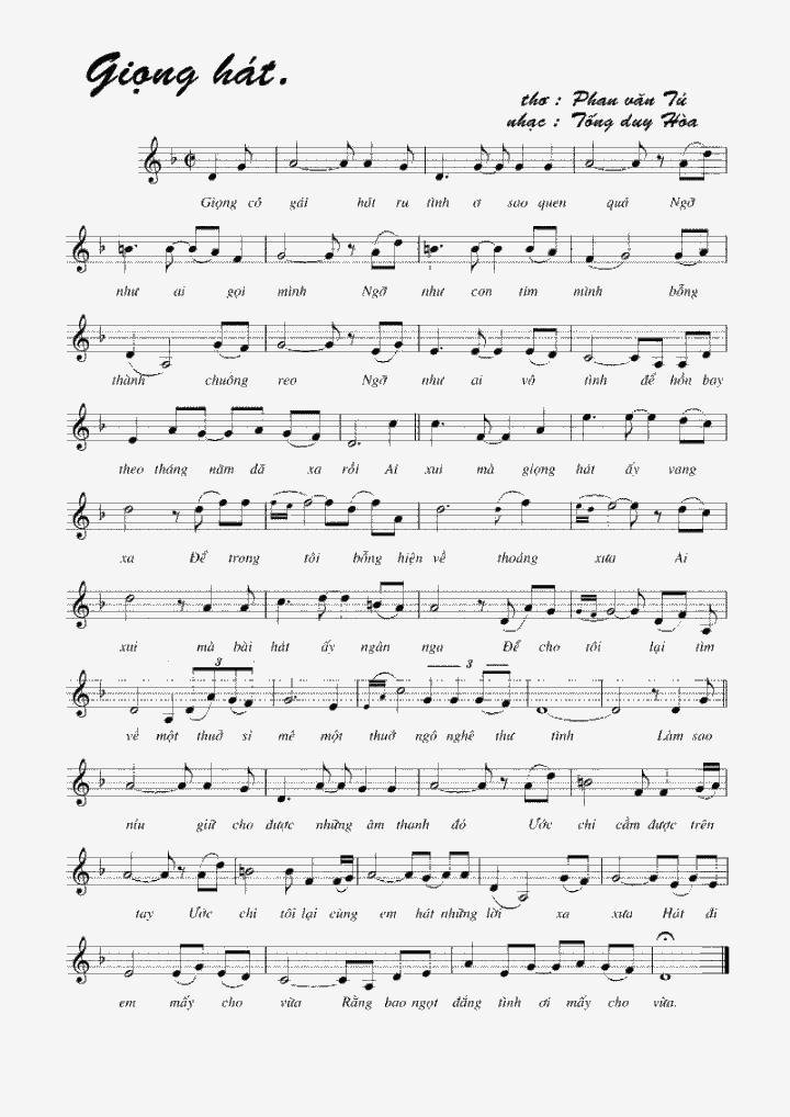 Sheet nhạc Giọng Hát